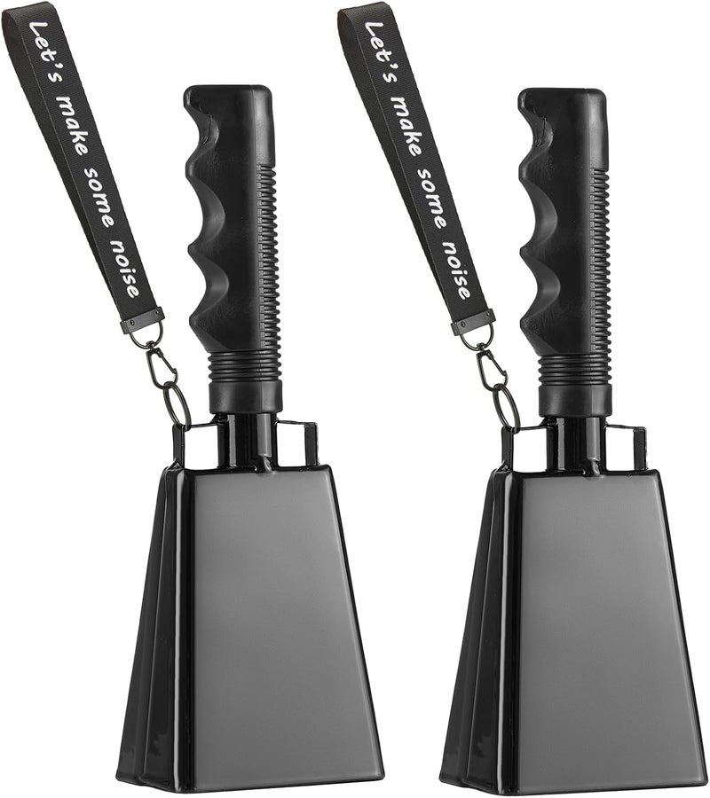 CHMI Cow Bells with Wrist Strap - Cowbell with Handle 2pcs, Customizable Cowbells for Sporting Events, for Football Games,Chimes, Percussion, Musical Instruments, Call Bell, Farm Ranch (black) - Image 1
